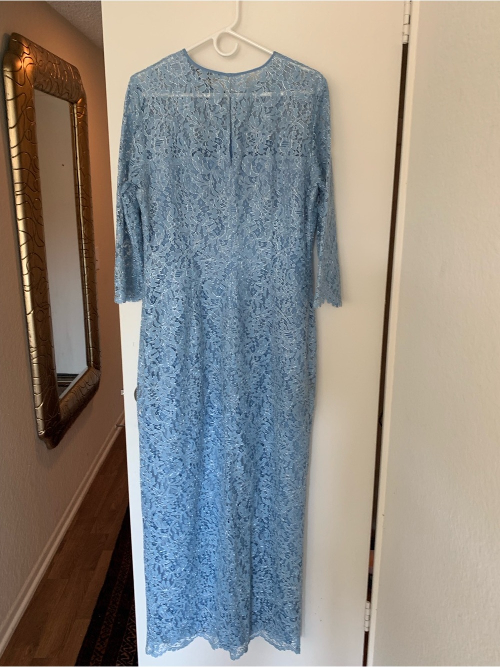 St. John Powder Blue Lace Long Sleeve Maxi Dress